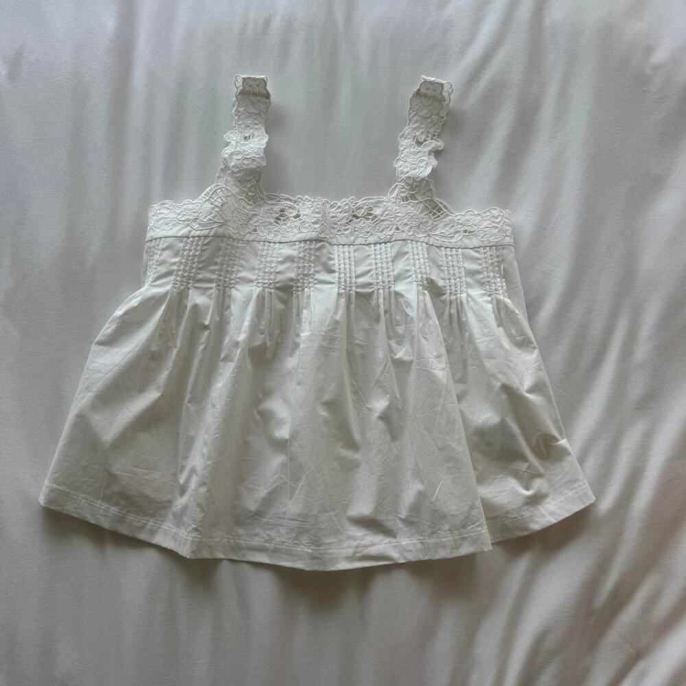 White cotton babydoll top with lace trim